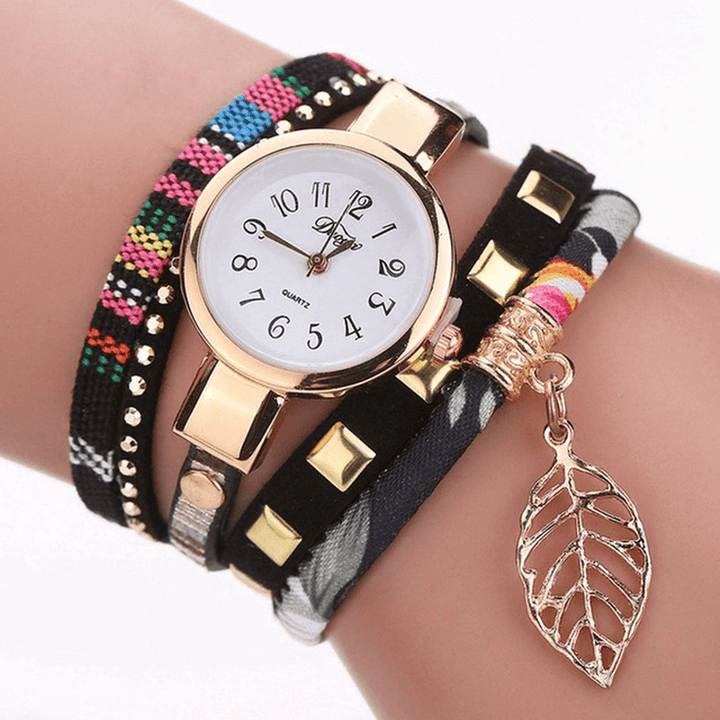 DUOYA DY066 Ladies Bracelet Watch - Retro Style Leaf Fabric Quartz Watches for Women - Trendha