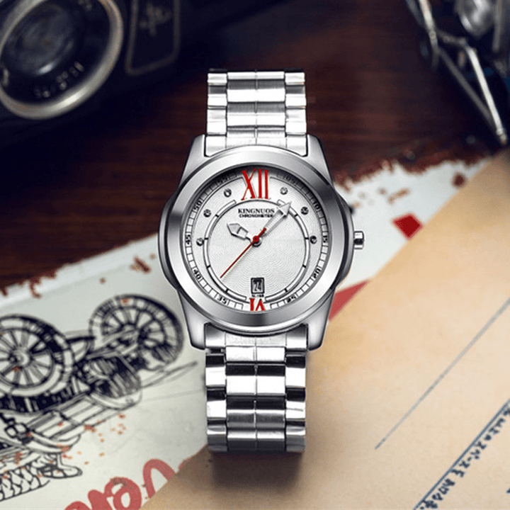 KINGNUOS K-198 Hardles Glass Quartz Watches Stainless Steel Strap Business Style Men Watch - Trendha