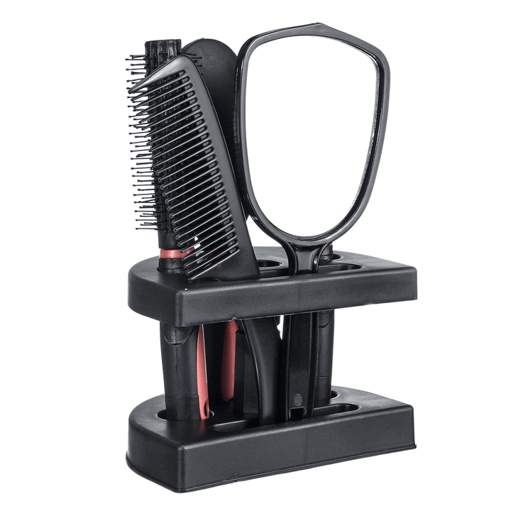 Healthcom Set of 5 Hair Combs Set Professional Salon Hair Cutting Brushes Sets Salon Hairdressing Styling Tool Mirror and Holder Stand Set Dressing Comb Kits for Women and Men - Trendha