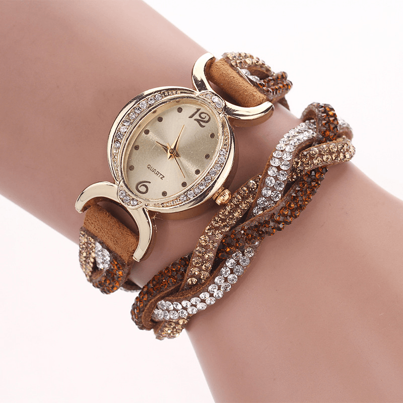 DUOYA D014 Rhinestones Elegant Ladies Watch Leather Strap Bracelet Watches - Trendha