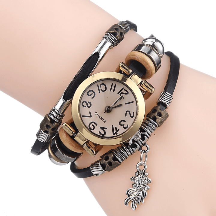Vintage Braided Quartz Watch Small Dial Thin Belt Goldfish Pendant Belt Bracelet Watch - Trendha