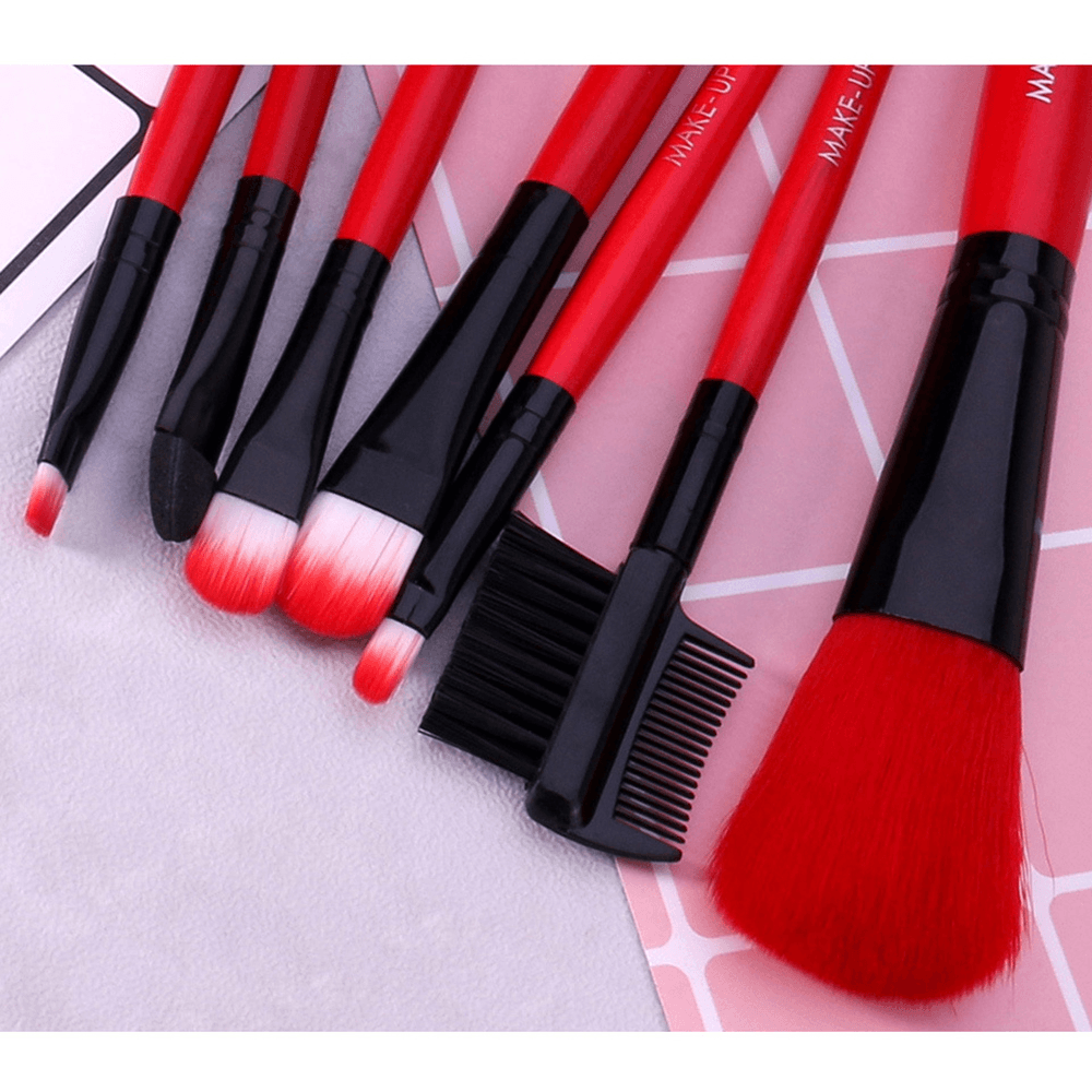 O.TWO.O 7Pcs Hot Red Makeup Brushes Set Face Eye Makeup Brush Kit Soft Hair Multifunctional Cosmetic Brush - Trendha