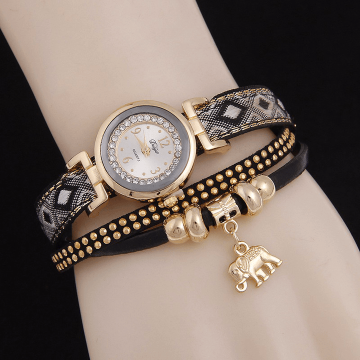 Fashion Casual Rivet Diamond Elephant Pendant Women Quartz Watch - Trendha
