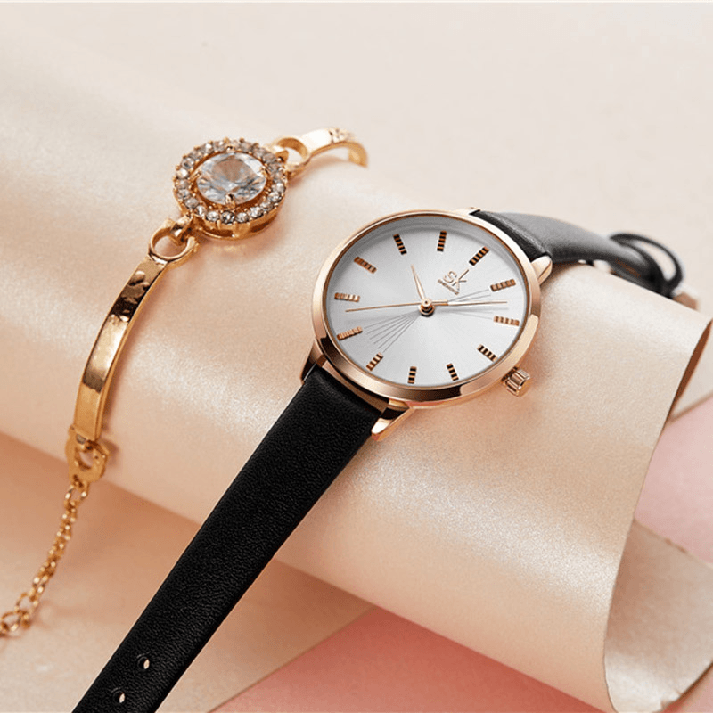 SHENGKE SK K9017 Simple Dial Fashion Leather Strap Ladies Dress Watch Women Quartz Watch - Trendha