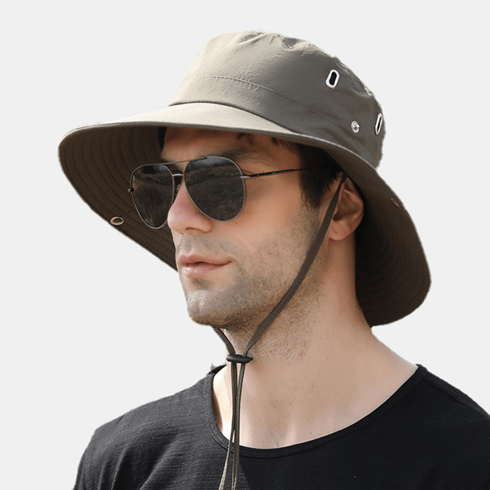 Men Big Brim Windproof Rope Adjustable Sunshade Hat Dual-Use Outdoor Fishing Mountaineering Anti-Uv Bucket Hat - Trendha