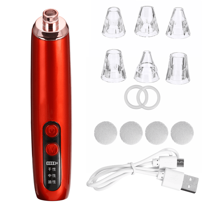 Electric Blackhead Suction Remover USB Rechargeable 3 Levels Face Nose Cleaning Blackhead Removal Machine with 6 Heads - Trendha