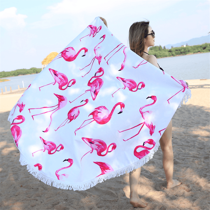 Fashion Flamingo 450G round Beach Towel with Tassels Microfiber 150Cm Picnic Blanket Beach Cover Up - Trendha
