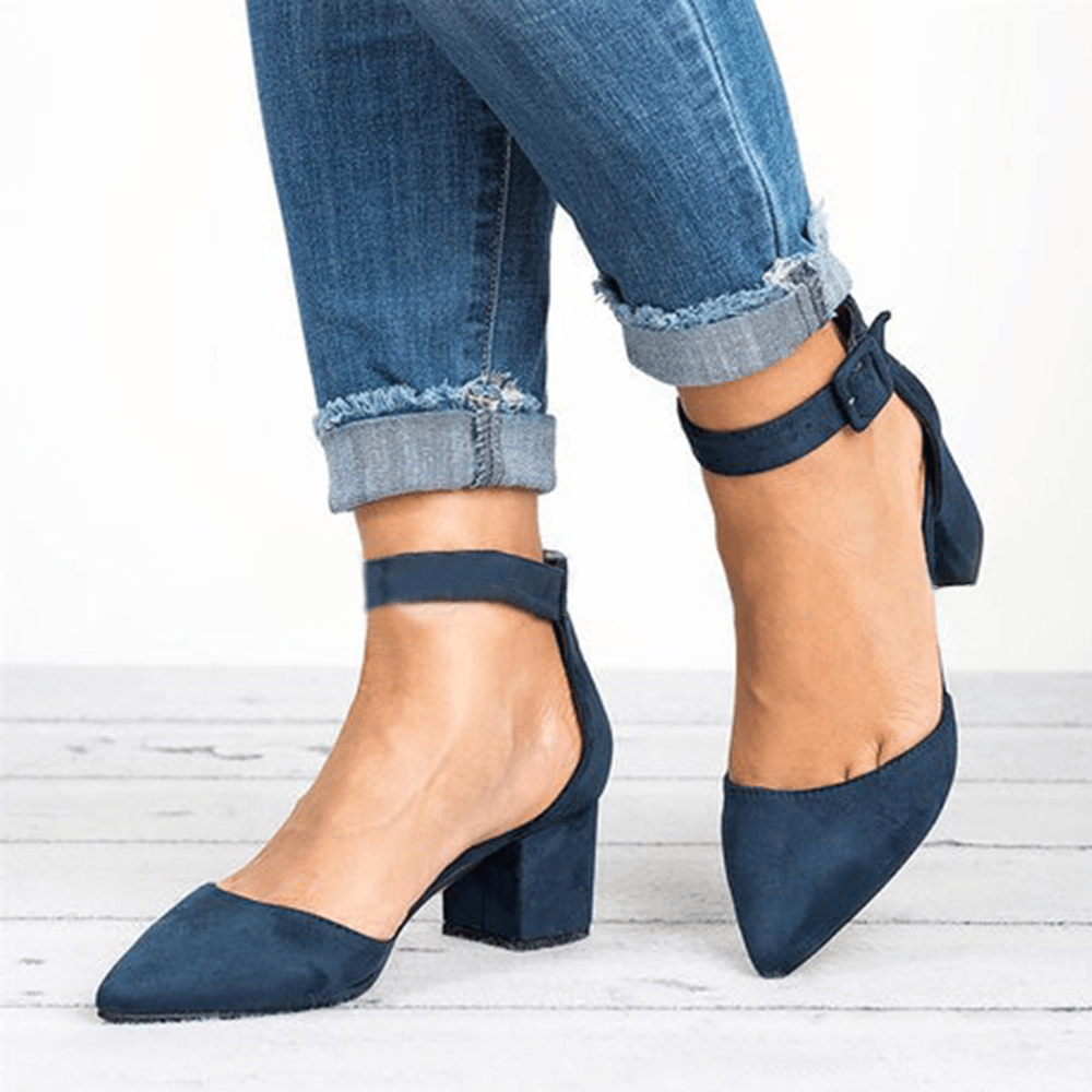 Large Size Women Chunky Heel Ankle Strap Pumps - Trendha