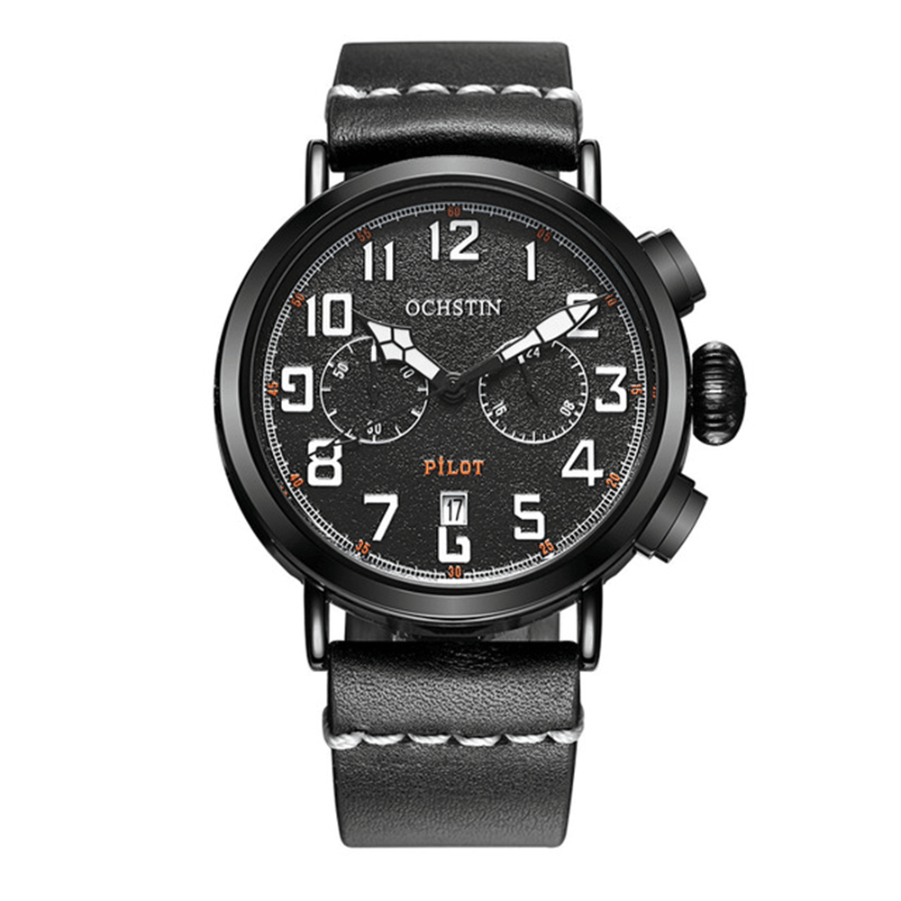 OCHSTIN GQ077A Calendar Casual Style Men Wrist Watch Leather Strap Elegant Quartz Watch - Trendha