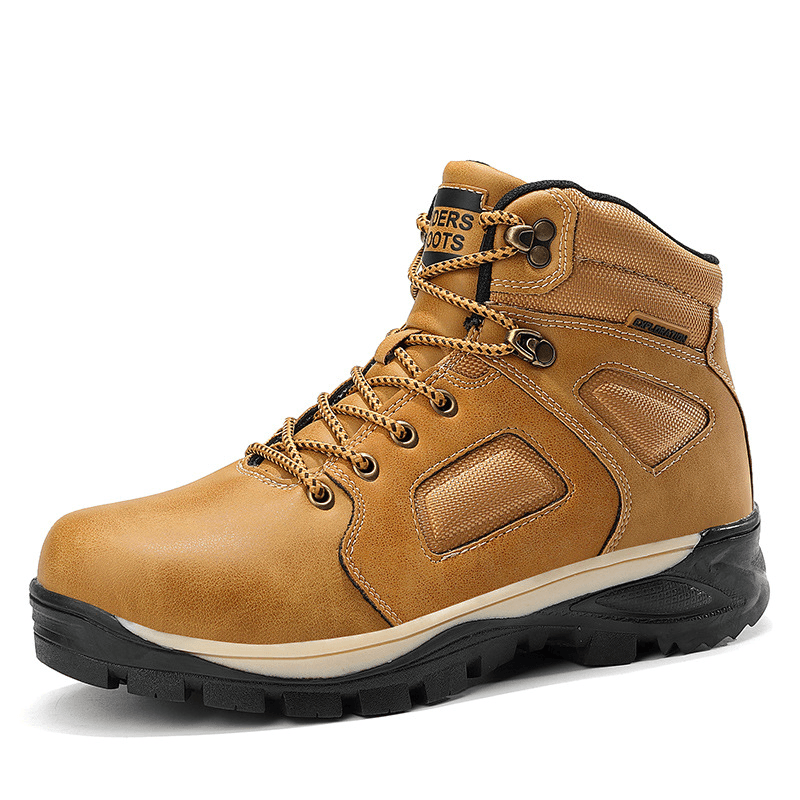 Men Outdoor Waterproof Slip Resistant Leather Hiking Boots - Trendha