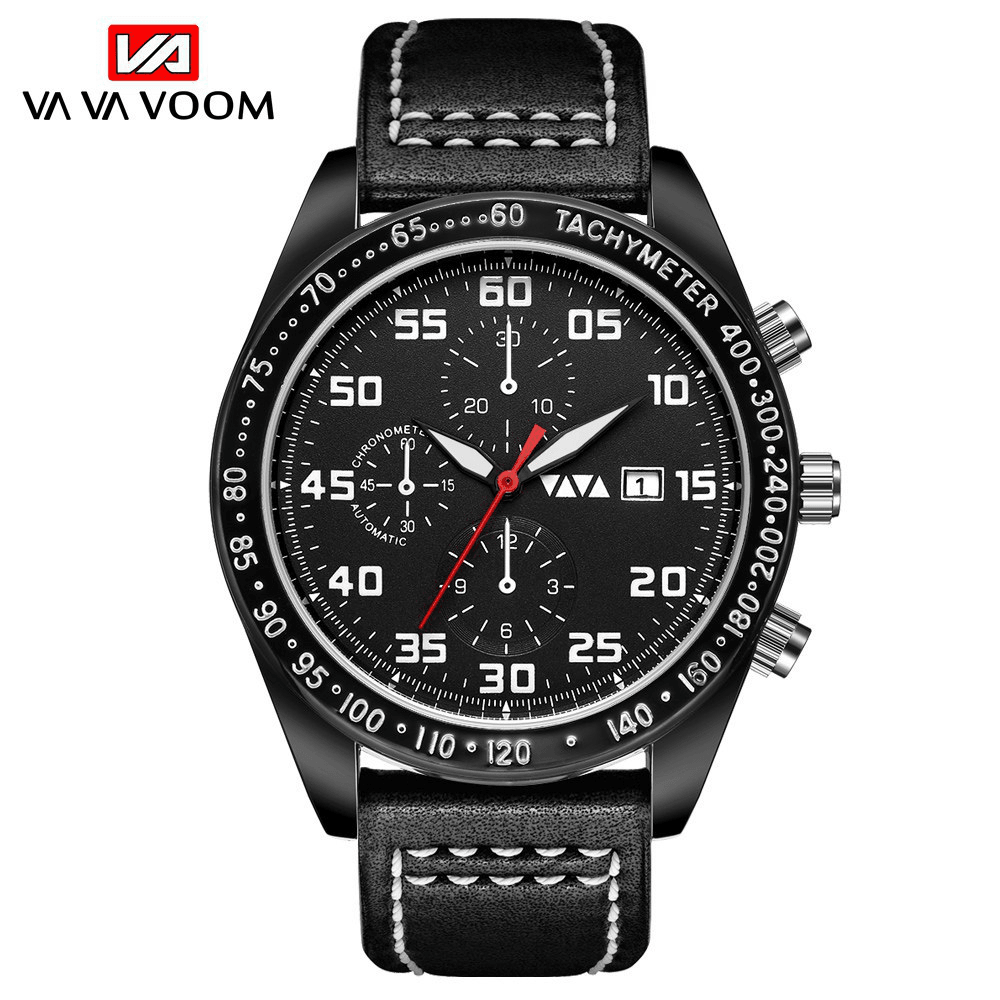VAVA VOOM Sport Casual with Date Display Small Decorative Dial Leather Strap 3ATM Waterproof Men Quartz Watch - Trendha