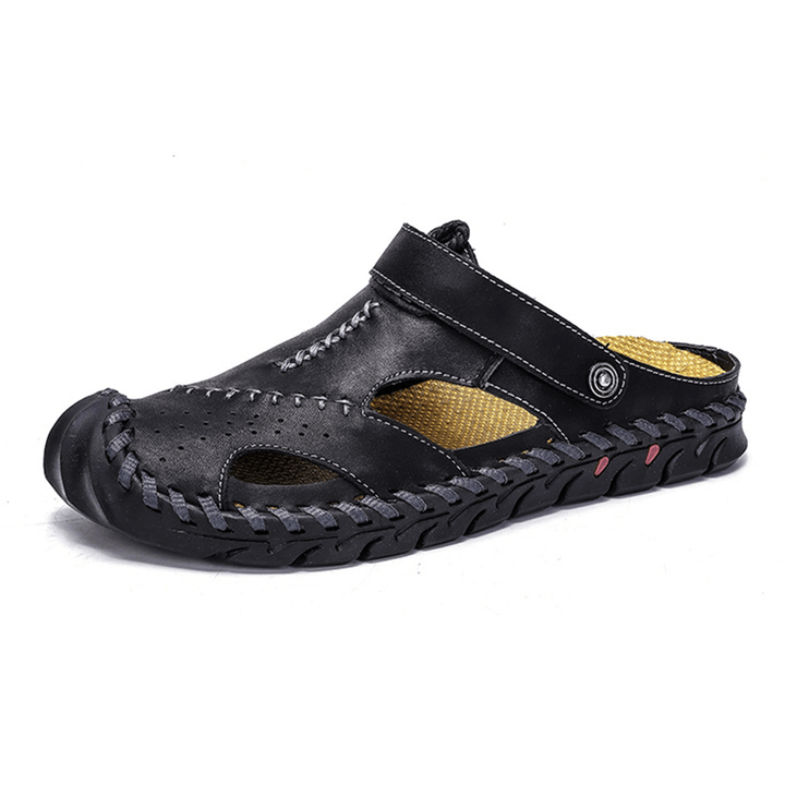 Men Hand Stitching Non Slip Outdoor Casual Beach Leather Sandals - Trendha