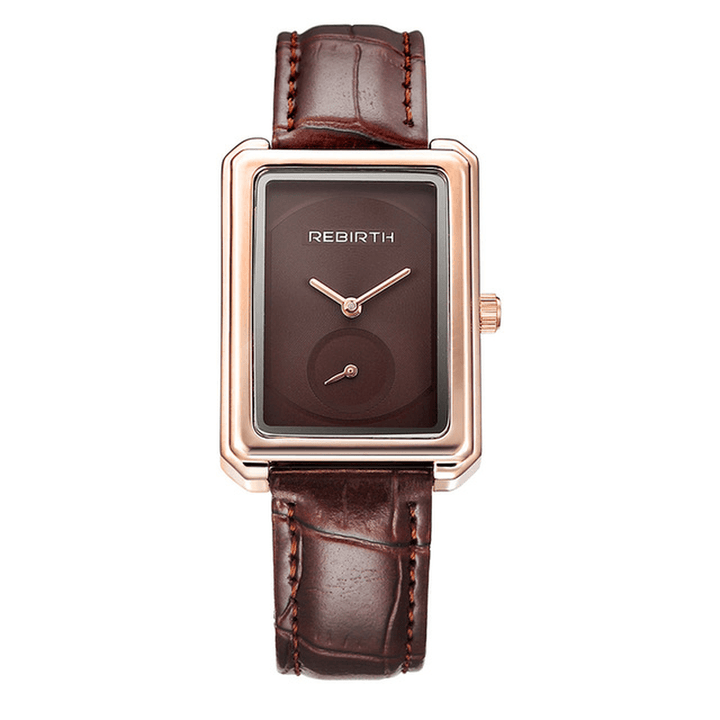 REBIRTH RE203 Square Dial Women Wrist Watch Elegant Design Leather Band Quartz Watches - Trendha