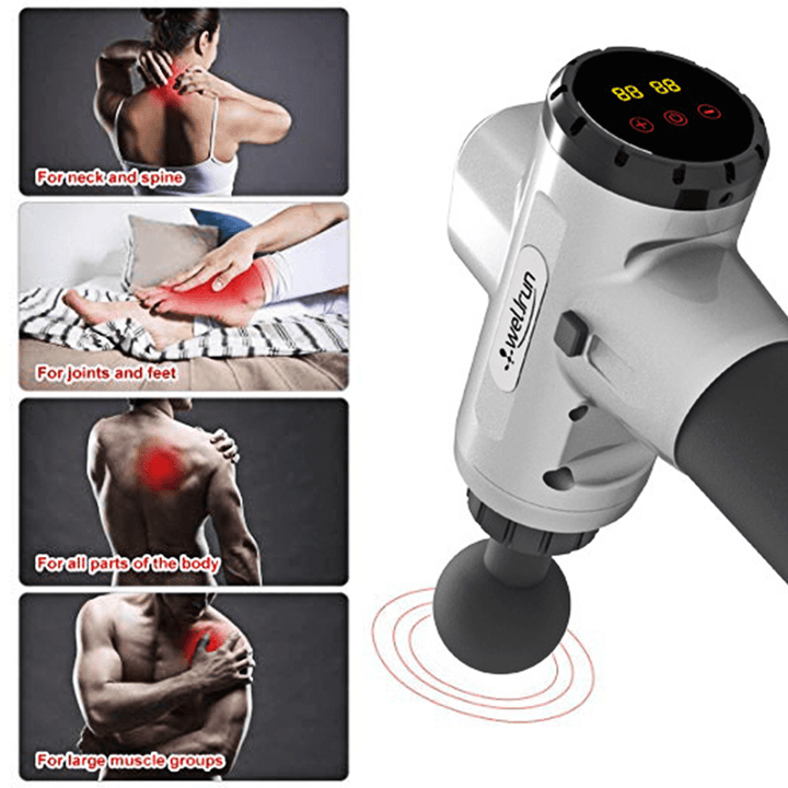 100-240V 20 Speed Regulated Display Electric Massager Deep Tissue Muscle Massager Massage Device Cordless Percussion Vibration Therapy - Trendha