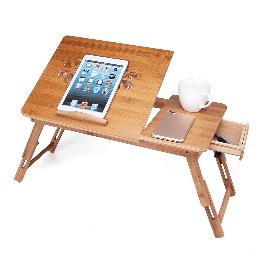 Portable Folding Lap Desk Bamboo Laptop Breakfast Tray Bed Table Stand Fan - Trendha