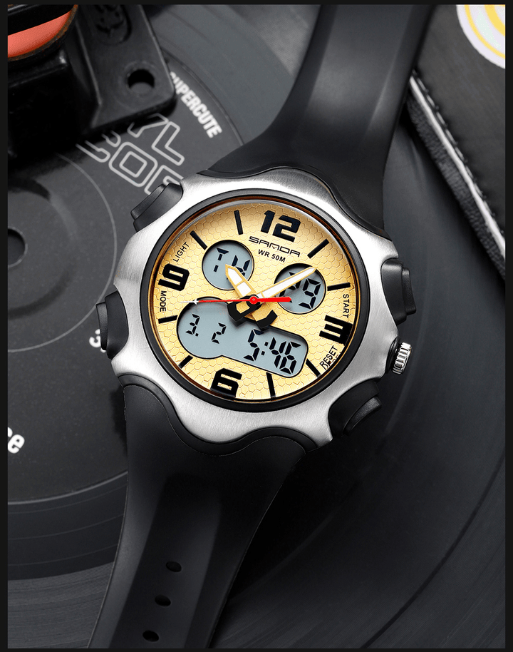 SANDA 799 Fashion 12/24 Hours Stopwatch Timing Luminous Display Waterproof Men Dual Display Digital Watch - Trendha