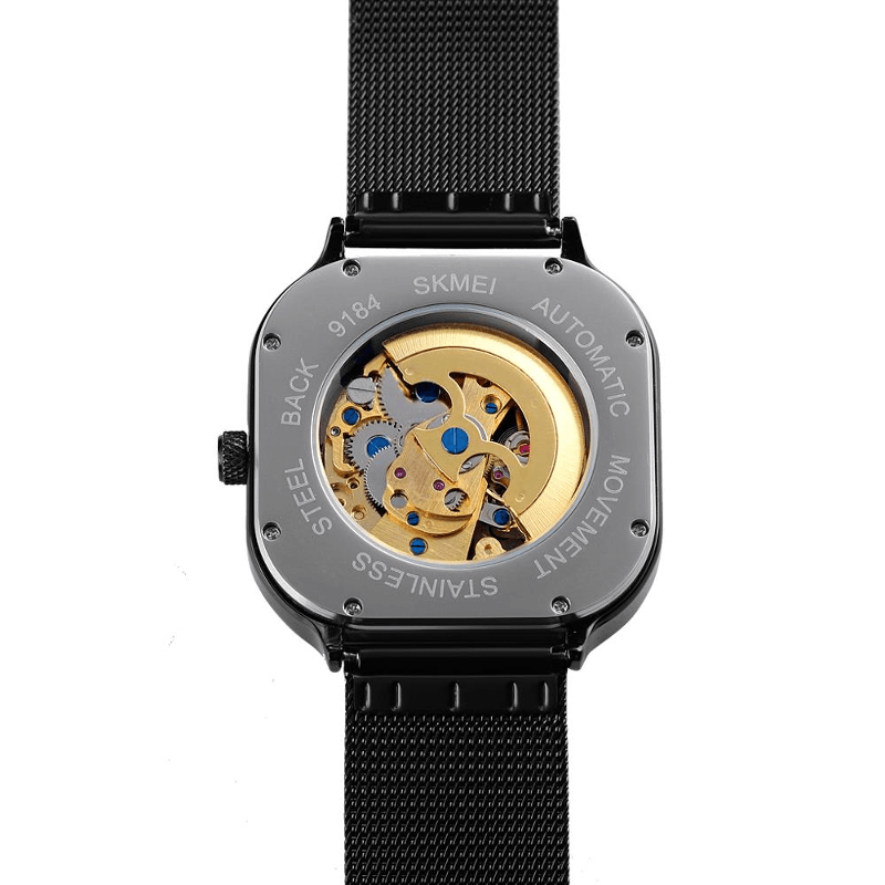 SKMEI 9184 Fashion Men Automatic Watch Waterproof Hollow Art Stainless Steel Strap Mechanical Watch - Trendha