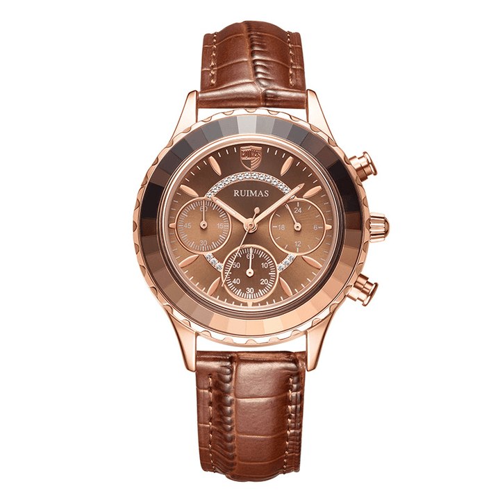 RUIMAS 592 Fashion Women Watch Waterproof Chronograph Leather Strap Light Luxury Quartz Watch - Trendha