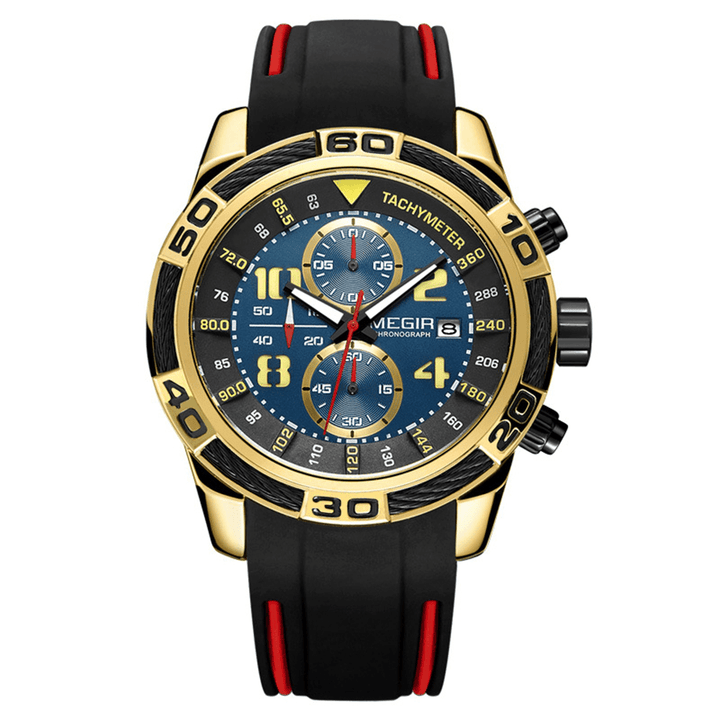 MEGIR 2045G Chronograph Date Display Quartz Watches Silicone Strap Men Wrist Watch - Trendha