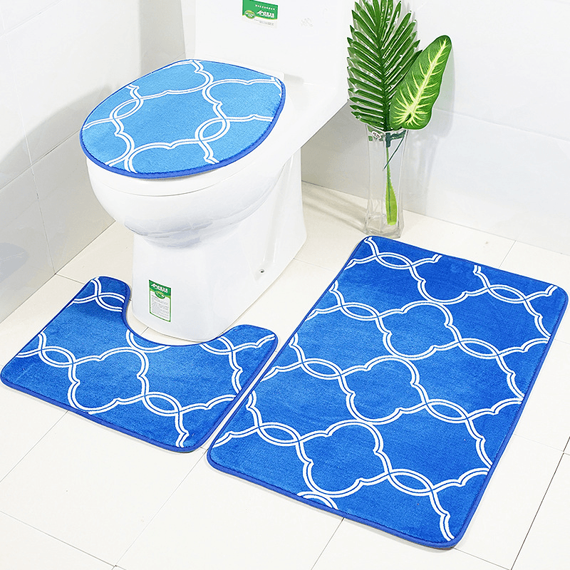 3Pcs Lantern Pattern Bathroom Mat Set Antiskid Washroom Carpet Contour Mat Toilet Seat Lid Cover - Trendha