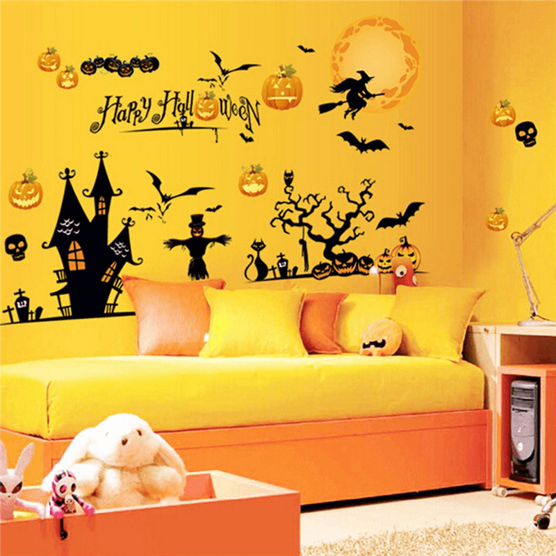 Halloween Decoration Art Paper Stick Home Pumpkin Castle Moon - Trendha
