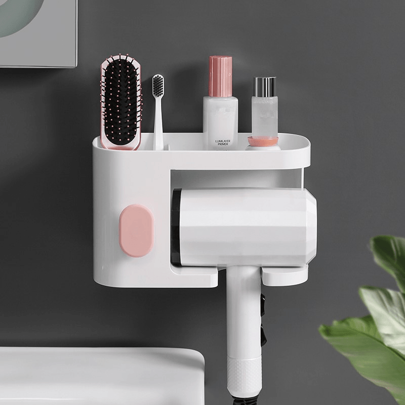 Hair Dryer Rack Multi-Functional Wall-Mounted Bathroom Free of Punching Storage Shelf Holder - Trendha