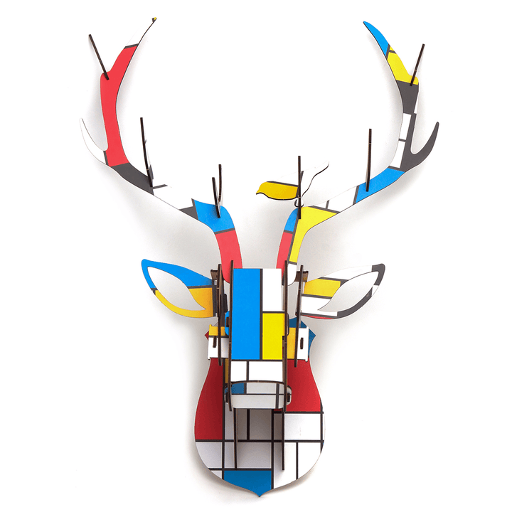 Wooden DIY Animal Painted Deer Head Wall Hanging Christmas Decoration Toys - Trendha