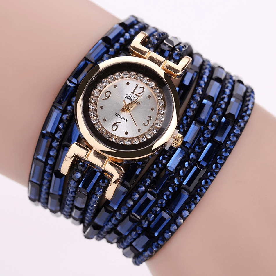 DUOYA DY004 Crystal Casual Style Ladies Bracelet Watch Gold Case Quartz Movement Watches - Trendha