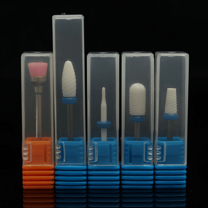 5Pcs Ceramic Nail Drill Bit Set Smooth Tapered Brush Rotary File Cuticle Manicure Pedicure Salon Kit - Trendha