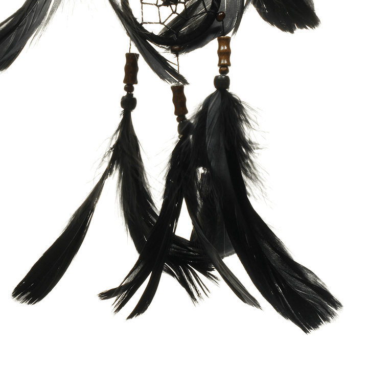 Handmade Dream Catcher Black Feather Wood Beads Balcony Room Wall Hanging Decorations - Trendha