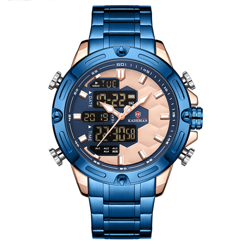 KADEMAN K9070 Casual Men Digital Watch Waterproof Week Year Display LED Dual Display Watch - Trendha