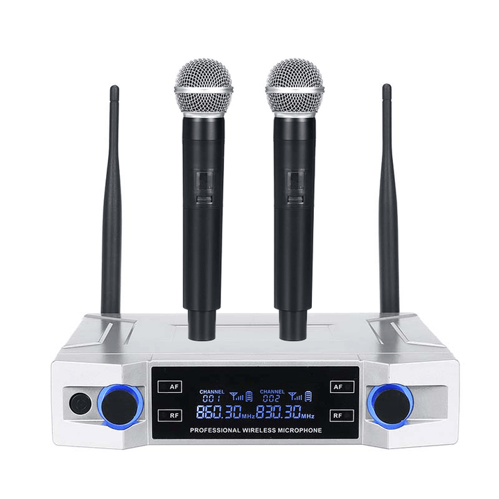 Professional UHF Wireless Microphone System 2 Channel 2 Cordless Handheld Mic Kraoke Speech Party Supplies Cardioid Microphone - Trendha