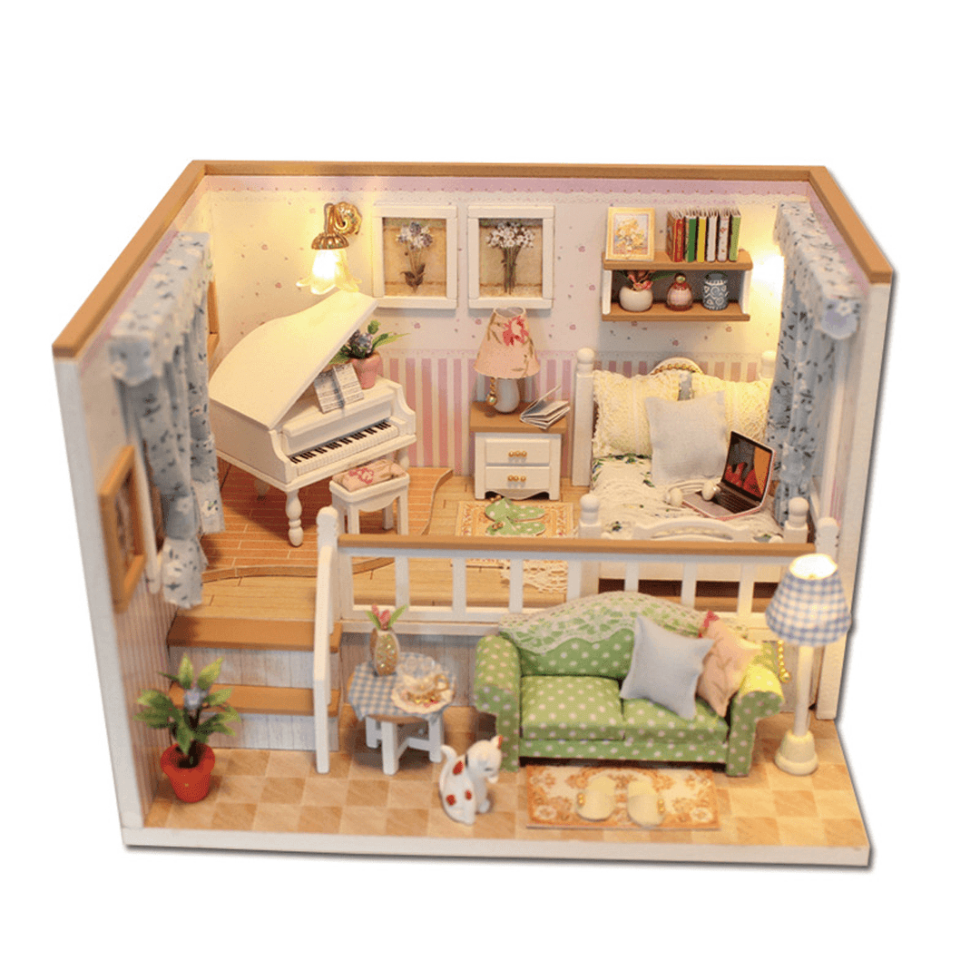 Wooden Multi-Style 3D DIY Handmade Assemble Doll House Miniature Kit with Furniture LED Light Education Toy for Kids Gift Collection - Trendha