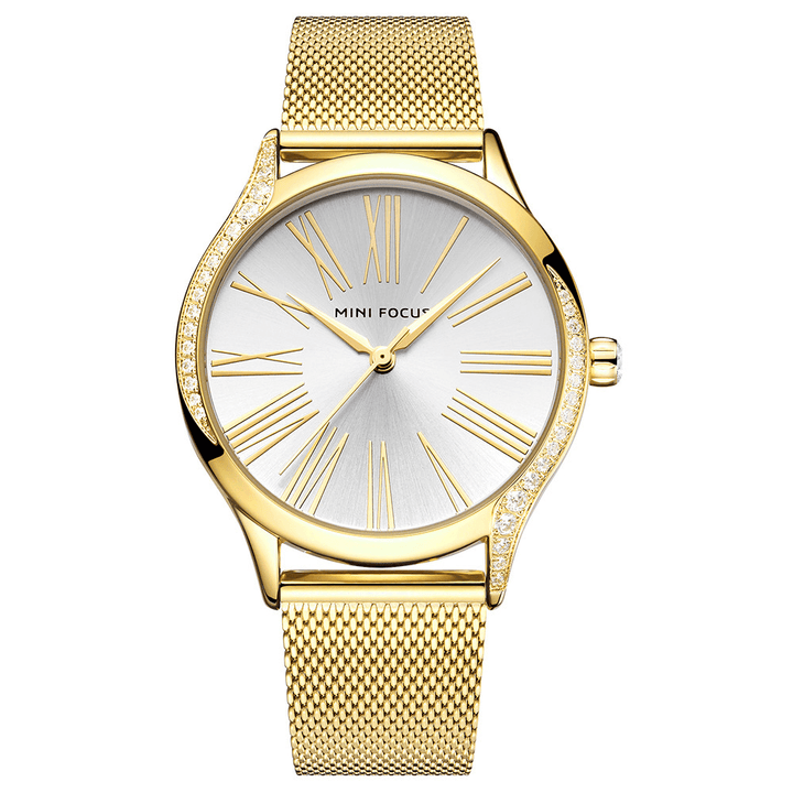 MINI FOCUS 0259L Casual Style Crystal Women Wrist Watch Stainless Steel Band Quartz Watch - Trendha