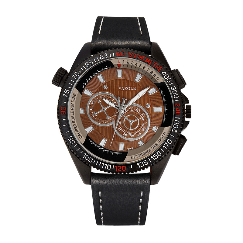 YAZOLE Outdoor Three-Dimensional Dial PU Leather Band Waterproof Quartz Watch - Trendha