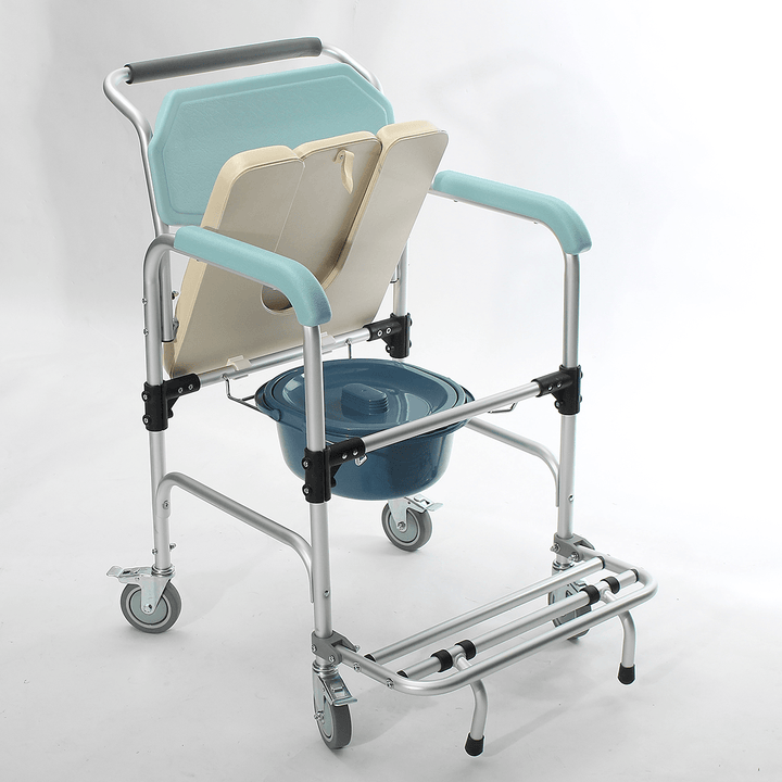 3-In-1 Commode Wheelchair Bedside Toilet & Shower Seat Bathroom Rolling Chair Elder Folding Chair - Trendha