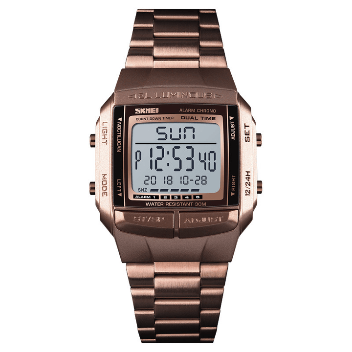 SKMEI Multifunctional Luminous Display Calendar Stopwatch Alarm Clock 3ATM Waterproof Men Digital Watch - Trendha