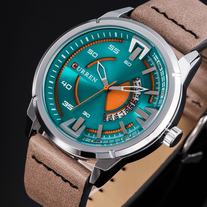 CURREN 8298 Fashionable Date Display Quartz Watch Leather Strap Sport Men Watches - Trendha