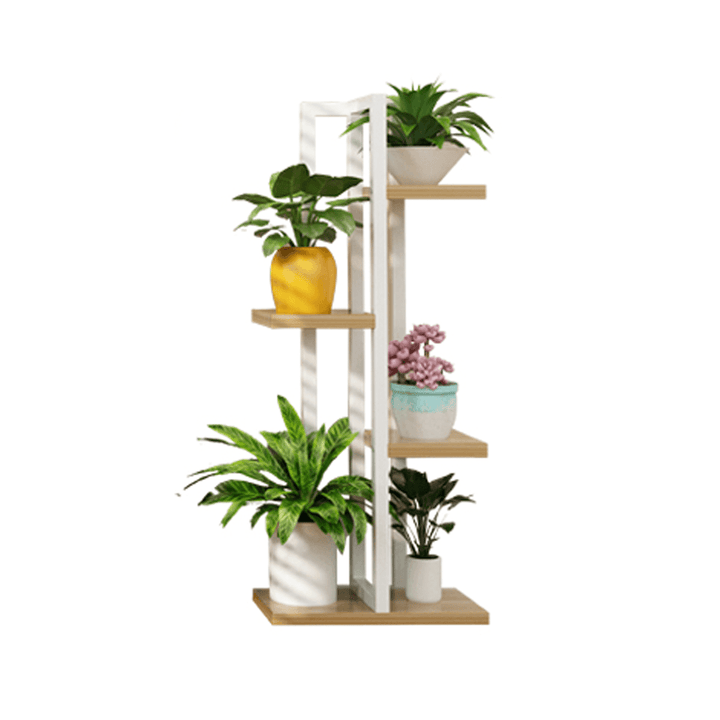 4 Layers Wooden Metal Flower Stands Pot Plant Display Shelves Garden Home Decoration - Trendha