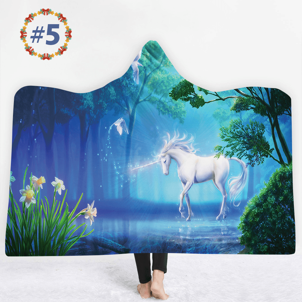 150*200Cm Winter 3D Unicorns Dream Horse Plush Wearable Hooded Blankets 2 Layer - Trendha