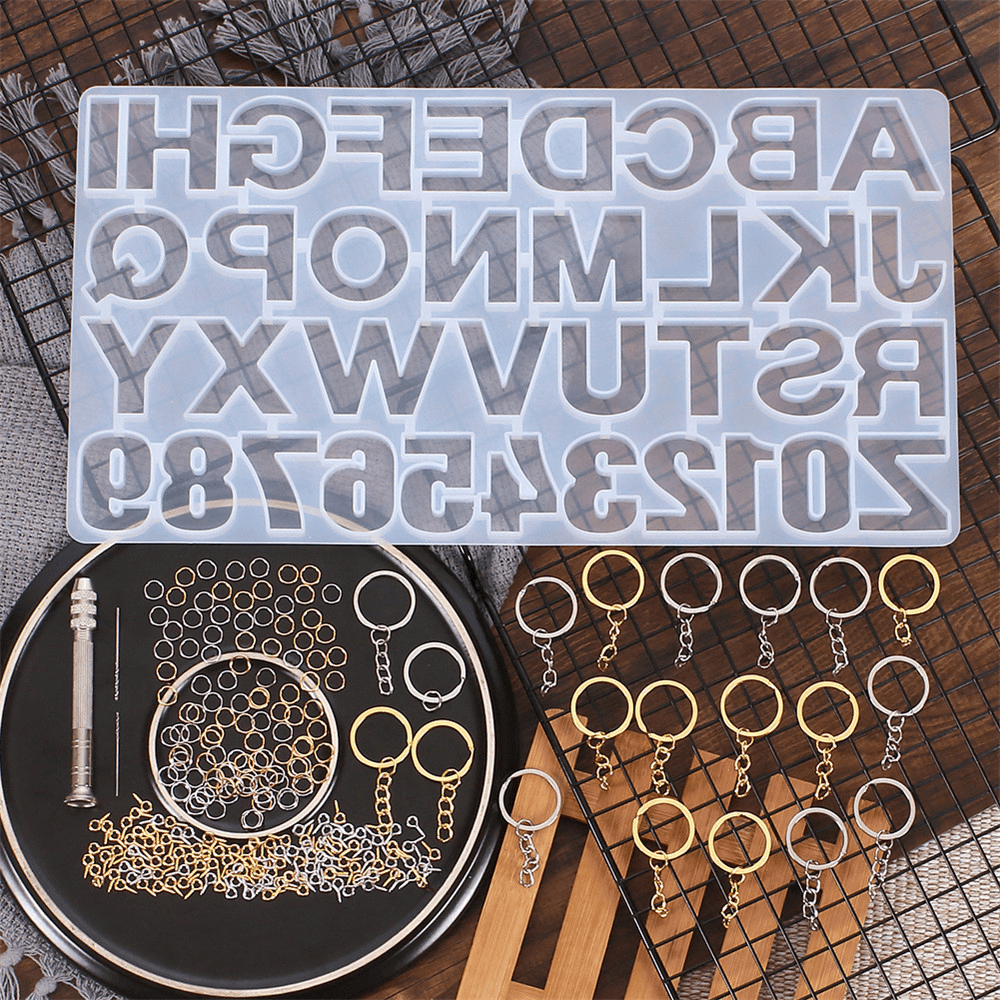 224Pcs Keychain Making Kit Jewelry Number Alphabet Silicone Mould Key Rings Jump Rings Twist Drill Screw Eye Pins Set - Trendha