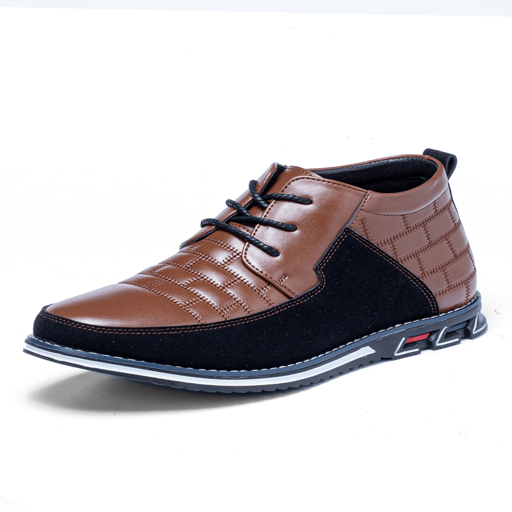 Men round Toe Comfy Soft Sole Lace-Up Business Casual Leather Ankle Boots - Trendha