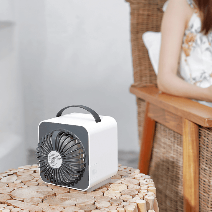 Mini Air Conditioner Fan USB Charging 3 Gear Adjustable Cooling Fan Desktop Humidifier with Night Light Camping Travel - Trendha