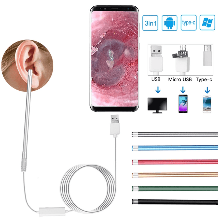 Ear Cleaning Endoscope 3 in 1 Visual Ear Spoon Multifunctional Earpick 5.5Mm HD Camera Ear Mouth Nose Otoscope for Android PC - Trendha