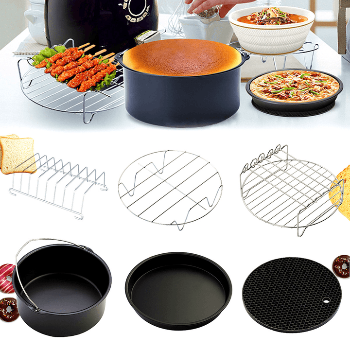 7" 6Pcs Set Healthy Air Fryer Accessories Cake Pizza Barbecue Rack Pot Holder Baking Cooling Rack - Trendha