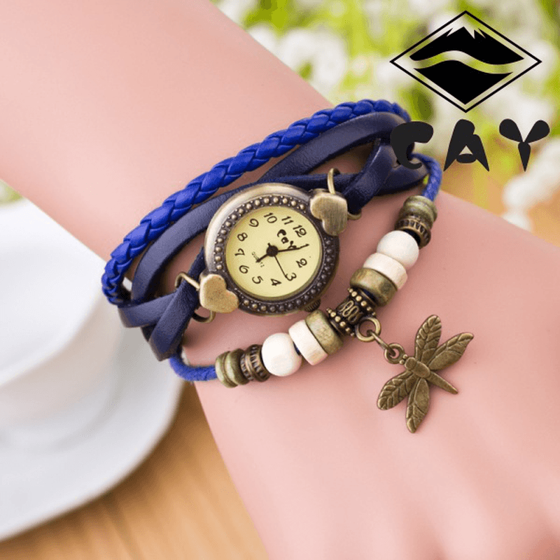 Fashion Vintage Multi-Layer Dragonfly Pendant Beaded Bracelet Quartz Watch Wristwatch - Trendha