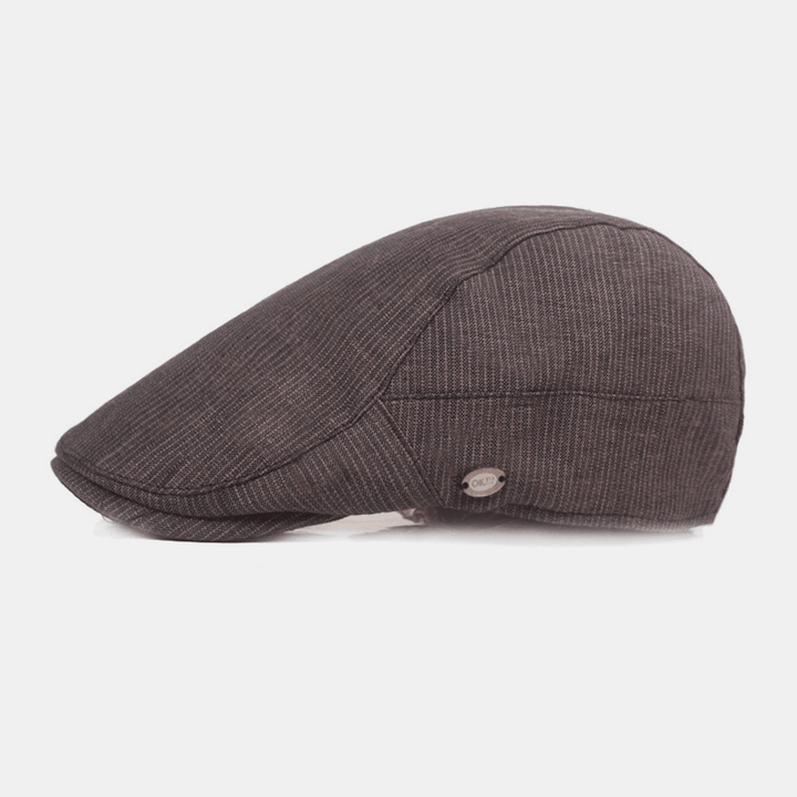 Men Cotton Linen Beret Cap Striped Pattern Casual Sunshade Forward Cap Flat Hat - Trendha