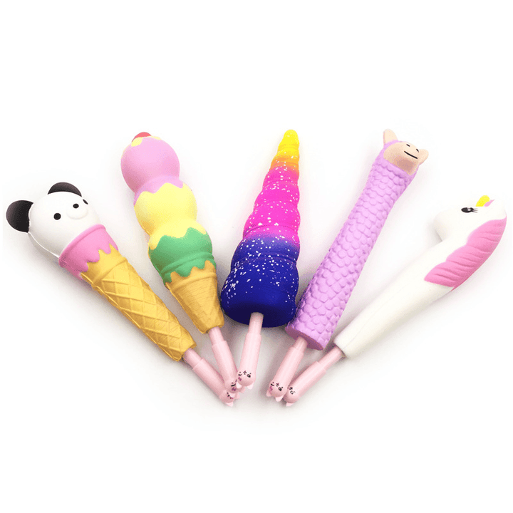 Squishy Pen Cap Ice Cream Cone Animal Slow Rising Jumbo with Pen Stress Relief Toys Student Office Gift - Trendha