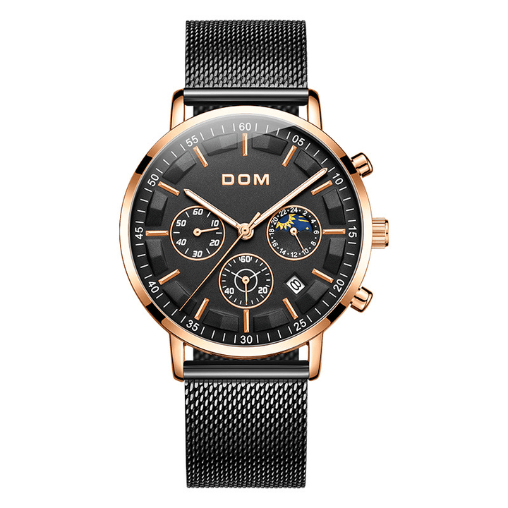 DOM 1296GK Fashion Men Watch 3ATM Waterproof Luminous Display Large Dial Quartz Watch - Trendha