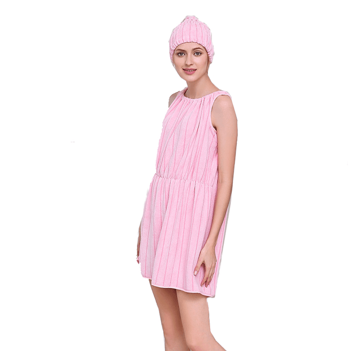 Honana BX-R962 Soft Bathrobe Women Bath Dress Microfiber Cozy Spa Bath Skirt with Bath Cap - Trendha